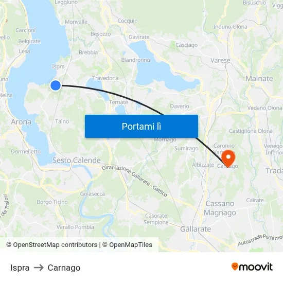 Ispra to Carnago map