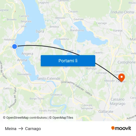 Meina to Carnago map
