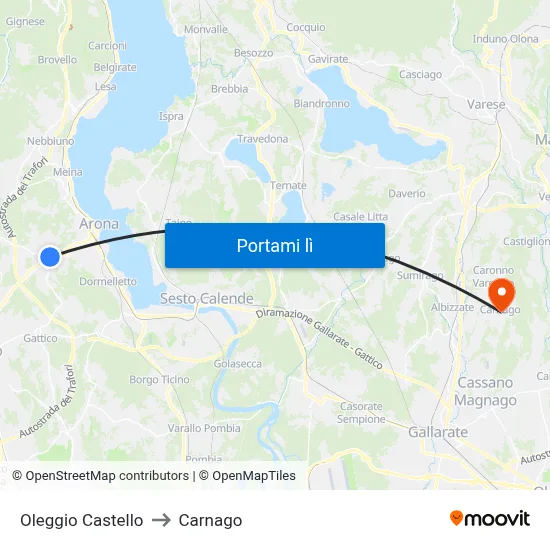 Oleggio Castello to Carnago map