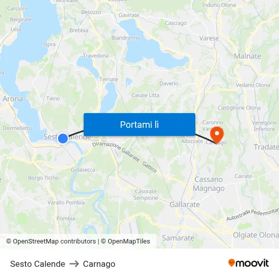 Sesto Calende to Carnago map