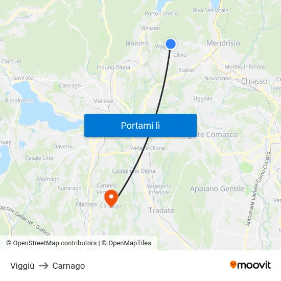 Viggiù to Carnago map