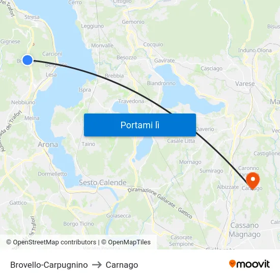 Brovello-Carpugnino to Carnago map