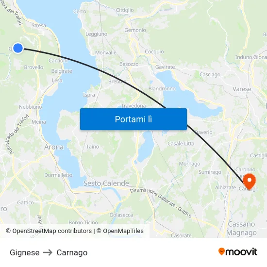 Gignese to Carnago map