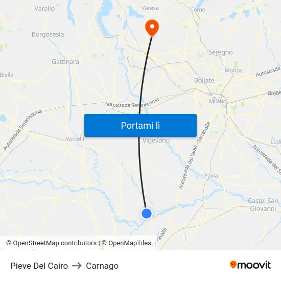 Pieve Del Cairo to Carnago map