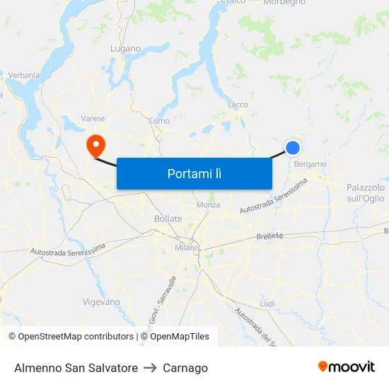 Almenno San Salvatore to Carnago map