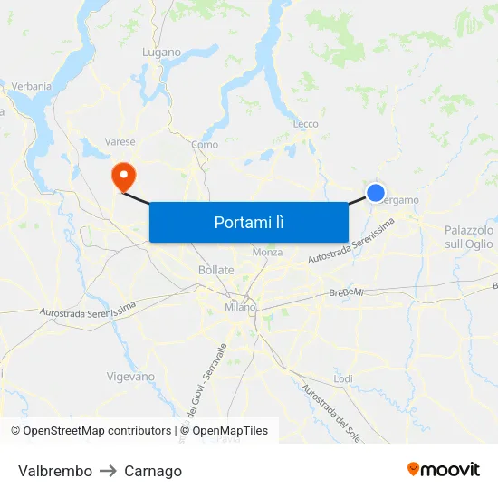 Valbrembo to Carnago map