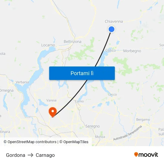 Gordona to Carnago map