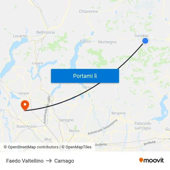 Faedo Valtellino to Carnago map