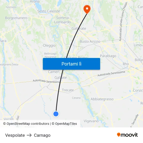 Vespolate to Carnago map