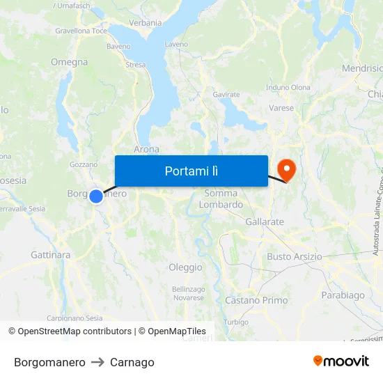 Borgomanero to Carnago map
