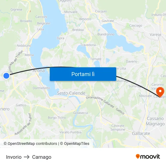 Invorio to Carnago map
