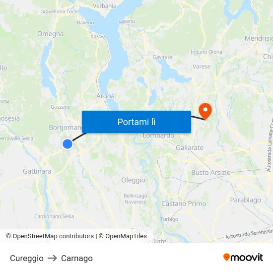 Cureggio to Carnago map