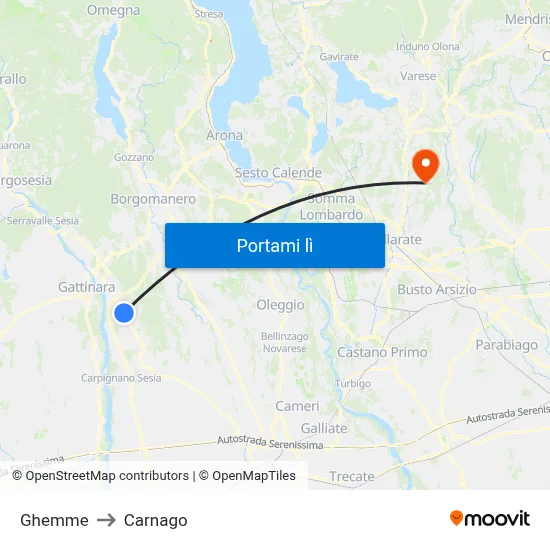 Ghemme to Carnago map