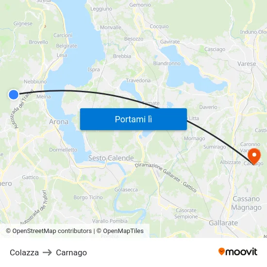 Colazza to Carnago map