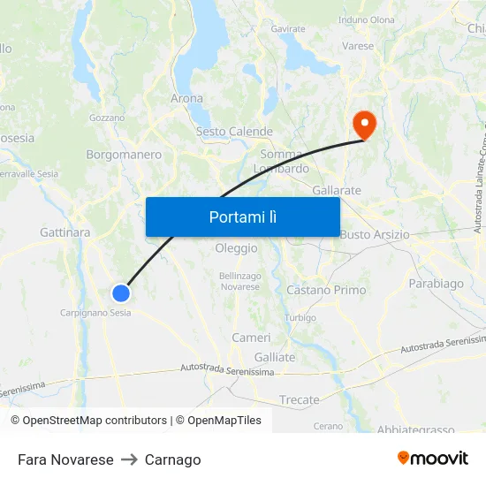 Fara Novarese to Carnago map