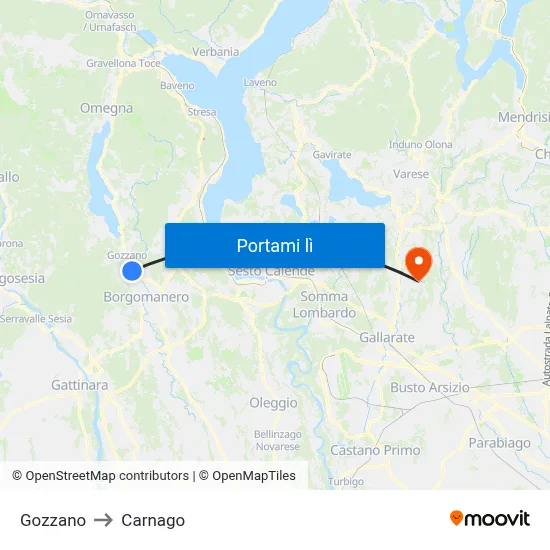 Gozzano to Carnago map