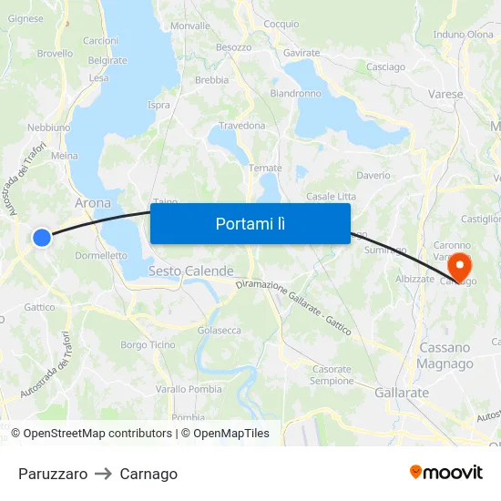 Paruzzaro to Carnago map