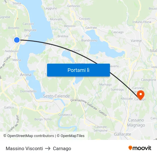 Massino Visconti to Carnago map