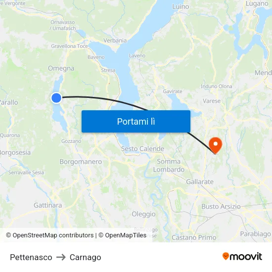 Pettenasco to Carnago map