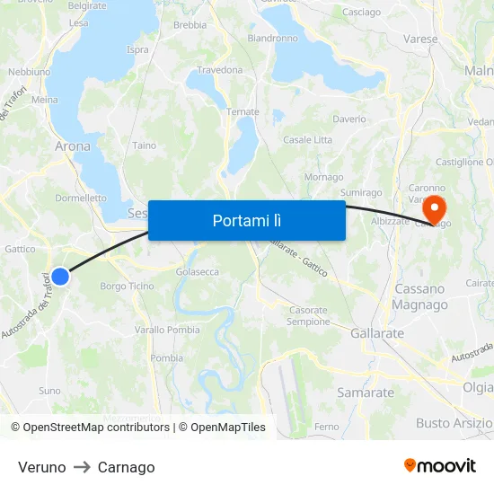 Veruno to Carnago map
