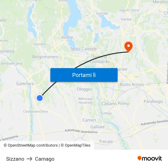 Sizzano to Carnago map