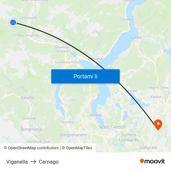 Viganella to Carnago map