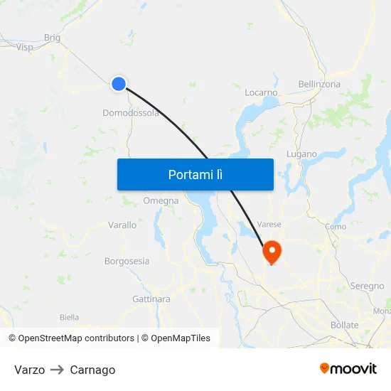 Varzo to Carnago map