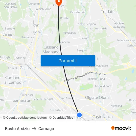 Busto Arsizio to Carnago map
