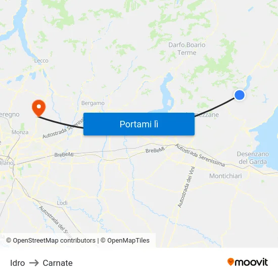 Idro to Carnate map