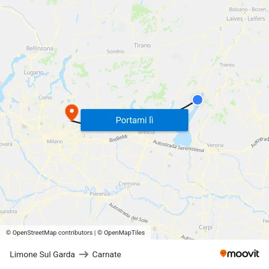 Limone Sul Garda to Carnate map