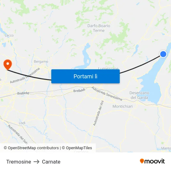 Tremosine to Carnate map