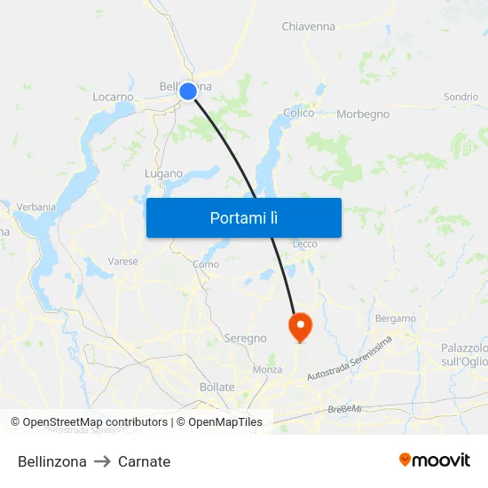 Bellinzona to Carnate map