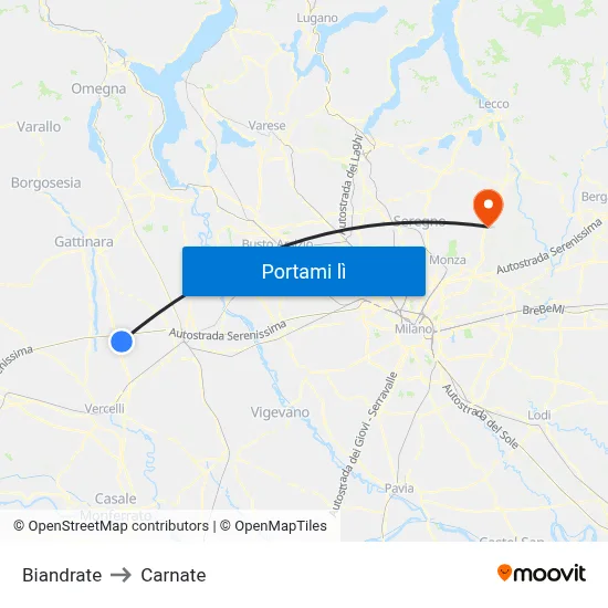 Biandrate to Carnate map