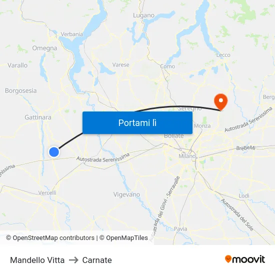 Mandello Vitta to Carnate map