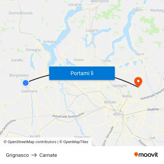 Grignasco to Carnate map