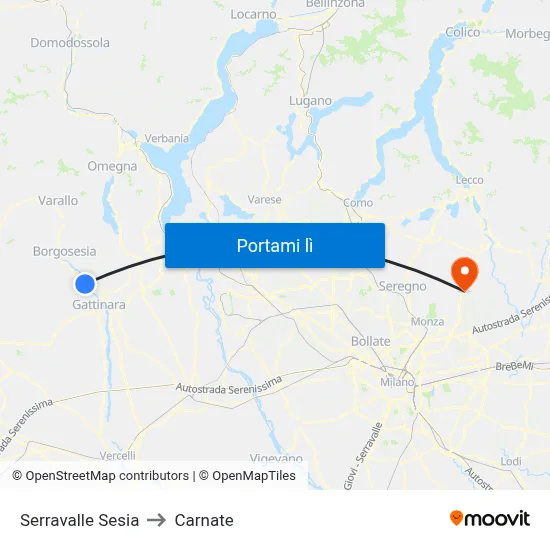 Serravalle Sesia to Carnate map