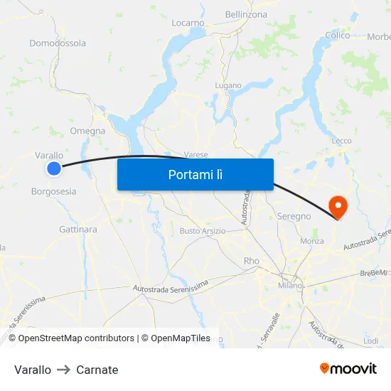 Varallo to Carnate map