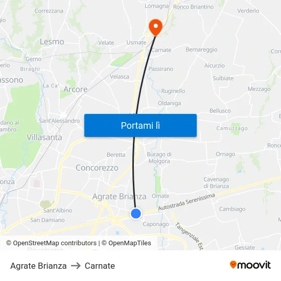 Agrate Brianza to Carnate map