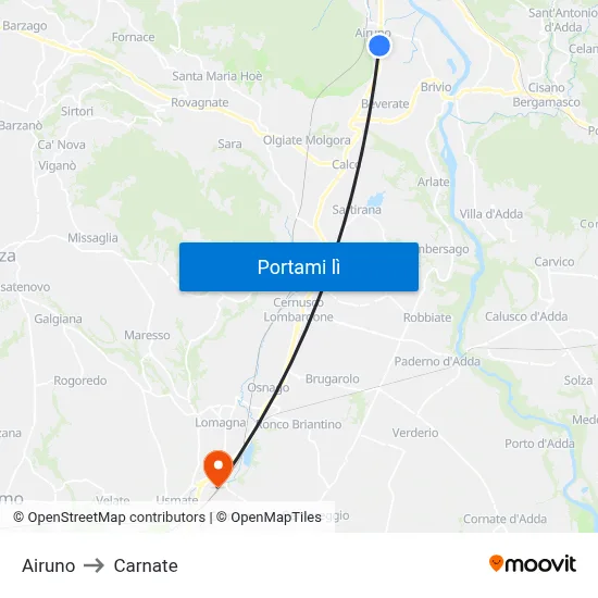 Airuno to Carnate map