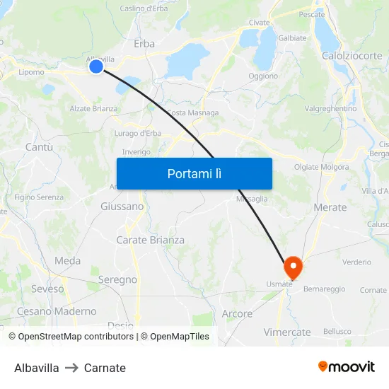 Albavilla to Carnate map