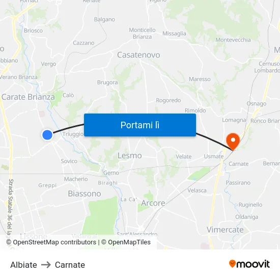 Albiate to Carnate map