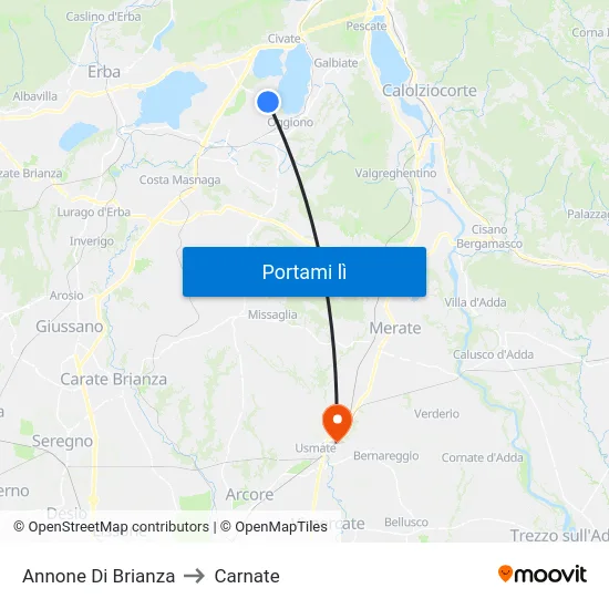Annone Di Brianza to Carnate map