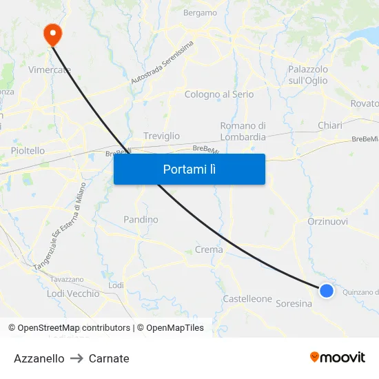 Azzanello to Carnate map