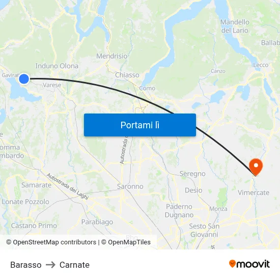 Barasso to Carnate map