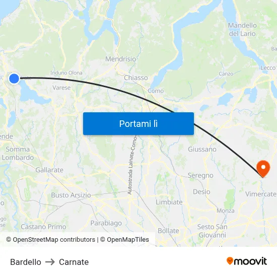 Bardello to Carnate map