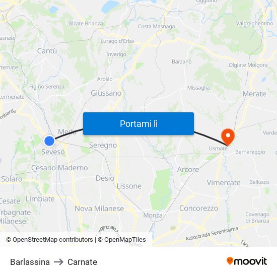 Barlassina to Carnate map