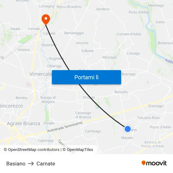 Basiano to Carnate map