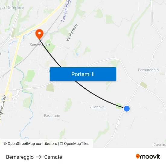 Bernareggio to Carnate map