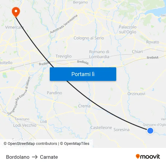 Bordolano to Carnate map