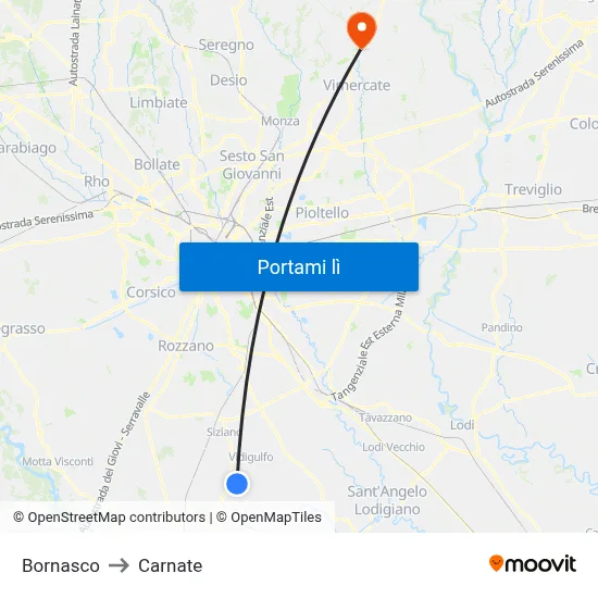 Bornasco to Carnate map